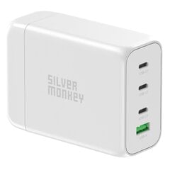 Tinklo įkroviklis su maitinimo kabeliu, Silver Monkey SMA1521, GaN 130 W., 3 x USB-C, PD, USB-A, QC 3.0, baltas kaina ir informacija | Atsarginiai maitinimo šaltiniai (power bank) | pigu.lt