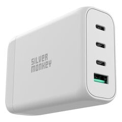 Tinklo įkroviklis su maitinimo kabeliu, Silver Monkey SMA1521, GaN 130 W., 3 x USB-C, PD, USB-A, QC 3.0, baltas kaina ir informacija | Atsarginiai maitinimo šaltiniai (power bank) | pigu.lt