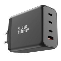 Galingas įkroviklis, Silver Monkey SMA1541, GaN 200 W., 3 x USB-C, PD, USB-A, QC 3.0, juodos spalvos kaina ir informacija | Atsarginiai maitinimo šaltiniai (power bank) | pigu.lt