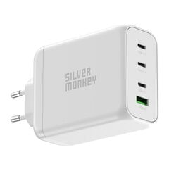 Galingas įkroviklis, Silver Monkey SMA1541, GaN 200 W., 3 x USB-C, PD, USB-A, QC 3.0, baltos spalvos kaina ir informacija | Atsarginiai maitinimo šaltiniai (power bank) | pigu.lt