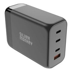 Galingas tinklo įkroviklis su maitinimo kabeliu, Silver Monkey SMA1561, GaN 200 W., 3xUSB-C, PD, USB-A, QC 3.0, juodas kaina ir informacija | Atsarginiai maitinimo šaltiniai (power bank) | pigu.lt