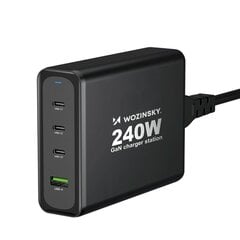 Tinklo įkroviklis, Wozinsky WGCSB1, GaN, 240 W., USB-A, 3x USB-C, juodas kaina ir informacija | Atsarginiai maitinimo šaltiniai (power bank) | pigu.lt