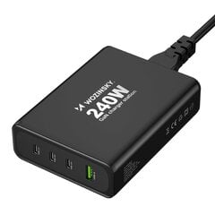 Tinklo įkroviklis, Wozinsky WGCSB1, GaN, 240 W., USB-A, 3x USB-C, juodas kaina ir informacija | Atsarginiai maitinimo šaltiniai (power bank) | pigu.lt