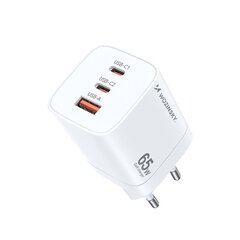 Tinklo įkroviklis, Wozinsky CGWCW1, GaN 65W., 100-240 V., USB-A, 2x USB-C, baltos spalvos kaina ir informacija | Atsarginiai maitinimo šaltiniai (power bank) | pigu.lt