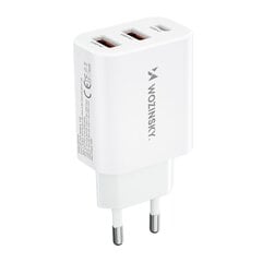 Tinklo įkroviklis, Wozinsky CWCUCUCW1, 100-240 V., 30 W., USB-C, 2x USB-A, baltos spalvos kaina ir informacija | Atsarginiai maitinimo šaltiniai (power bank) | pigu.lt