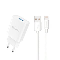 Maitinimo tinklo įkroviklis su laidu, skirtas „iPhone“ USB-A - Lightning, Dudao A4EU1, USB-A 2.1A 10W., baltos spalvos kaina ir informacija | Atsarginiai maitinimo šaltiniai (power bank) | pigu.lt