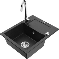 Granitinė virtuvinė plautuvė Mexen Enzo su maišytuvu ir sifonu, Metallic black/silver+Chrome kaina ir informacija | Virtuvinės plautuvės | pigu.lt