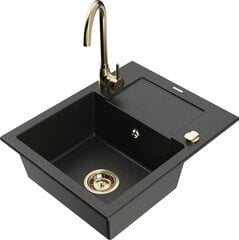 Granitinė virtuvinė plautuvė Mexen Enzo su maišytuvu ir sifonu, Metallic black/gold+Gold kaina ir informacija | Virtuvinės plautuvės | pigu.lt