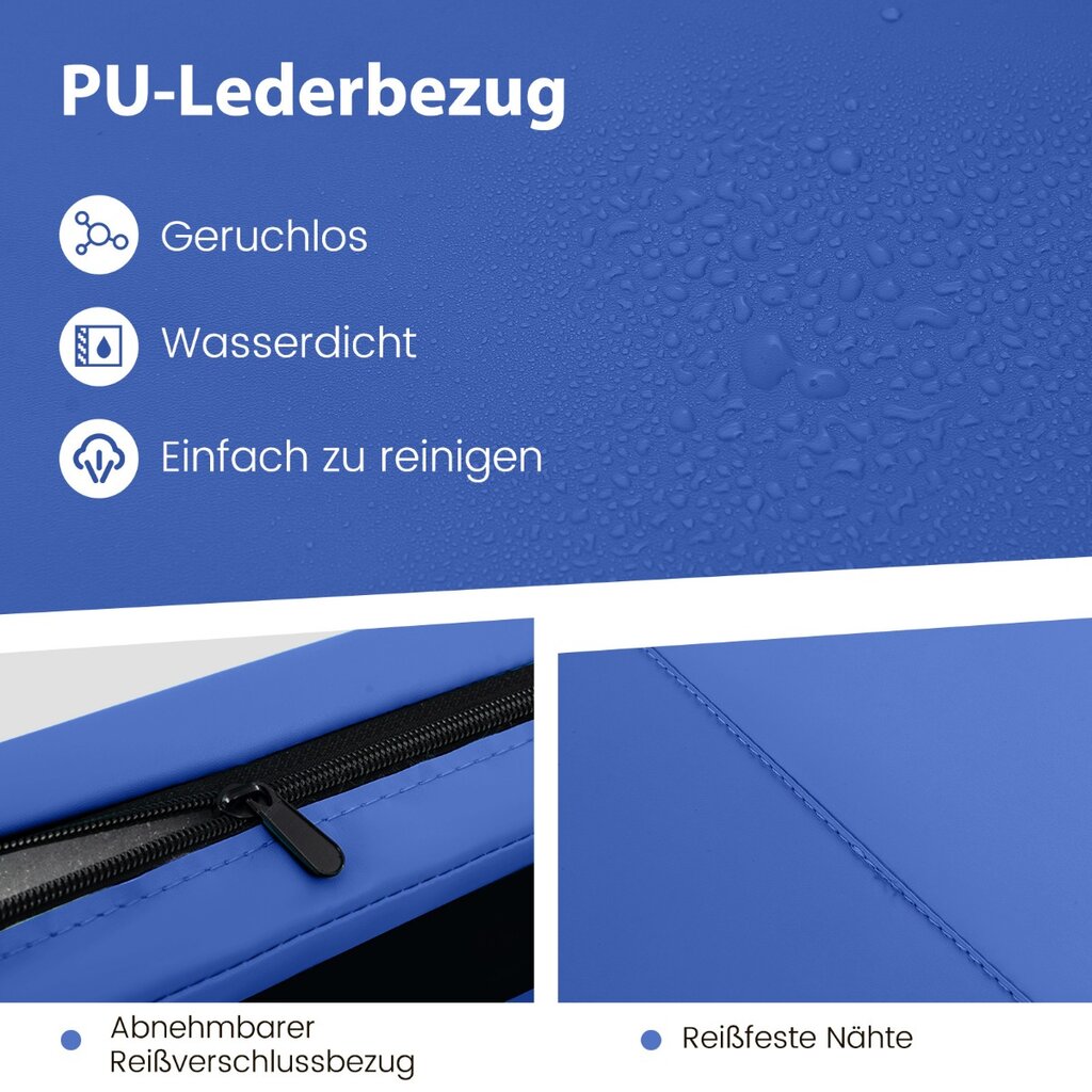 Costway 300 x 117 x 5 cm minkštas grindų kilimėlis gimnastikos kilimėlis sulankstomas gimnastikos kilimėlis pagamintas iš PU odos mėlynos spalvos цена и информация | Kilimėliai sportui | pigu.lt