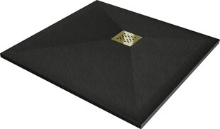 Kvadratinis dušo padėklas Mexen Stone+ su sifonu, 70 x 70 cm, Black+Gold kaina ir informacija | Dušo padėklai | pigu.lt