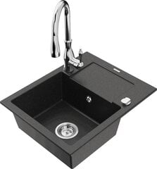 Granitinė virtuvinė plautuvė Mexen Enzo su maišytuvu ir sifonu, Metallic black/silver+Chrome kaina ir informacija | Virtuvinės plautuvės | pigu.lt