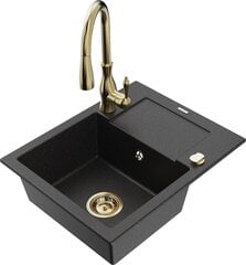 Granitinė virtuvinė plautuvė Mexen Enzo su maišytuvu ir sifonu, Metallic black/silver+Gold kaina ir informacija | Virtuvinės plautuvės | pigu.lt