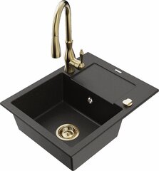 Granitinė virtuvinė plautuvė Mexen Enzo su maišytuvu ir sifonu, Metallic black/gold+Gold kaina ir informacija | Virtuvinės plautuvės | pigu.lt