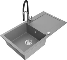 Granitinė virtuvinė plautuvė Mexen Leo su maišytuvu ir sifonu, Grey+Black/Chrome kaina ir informacija | Virtuvinės plautuvės | pigu.lt