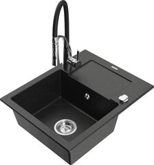 Granitinė virtuvinė plautuvė Mexen Enzo su maišytuvu ir sifonu, Metallic black/silver+Black/Chrome kaina ir informacija | Virtuvinės plautuvės | pigu.lt