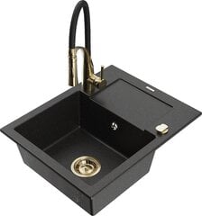 Granitinė virtuvinė plautuvė Mexen Enzo su maišytuvu ir sifonu, Metallic black/silver+Black/Gold kaina ir informacija | Virtuvinės plautuvės | pigu.lt