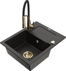 Granitinė virtuvinė plautuvė Mexen Enzo su maišytuvu ir sifonu, Metallic black/gold+Black/Gold kaina ir informacija | Virtuvinės plautuvės | pigu.lt