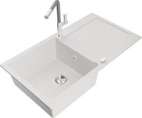 Granitinė virtuvinė plautuvė Mexen Leo su maišytuvu ir sifonu, White+Grey/Chrome kaina ir informacija | Virtuvinės plautuvės | pigu.lt