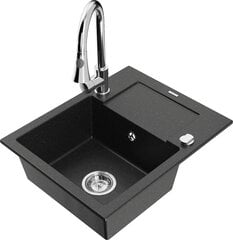 Granitinė virtuvinė plautuvė Mexen Enzo su maišytuvu ir sifonu, Metallic black/silver+Chrome kaina ir informacija | Virtuvinės plautuvės | pigu.lt