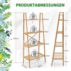 Costway Kopėčių lentyna bambukine 60 x 35,5 x 148 cm, natūrali kaina ir informacija | Lentynos | pigu.lt