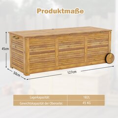 Costway Medinė sodo dėžė ant ratukų 127 x 50 x 45 cm,182L kaina ir informacija | Sodo nameliai, malkinės, pastogės | pigu.lt