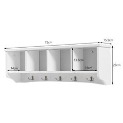 Costway sieninė įėjimo spinta su 4 sandėliukais ir 5 dvigubais kabliukais modernūs dekoratyviniai baldai 72 x 15 x 23 cm balti kaina ir informacija | Dėklai vaizdo kameroms | pigu.lt