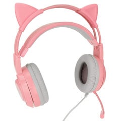 SYG25 Cat Ear žaidimų ausinės USB + 3,5 mm Plug žaidimų ausinės palaiko garsumo reguliavimą Mikrofono nutildymas (rožinis) kaina ir informacija | Ausinės | pigu.lt