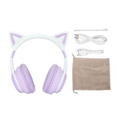 Cat Ear Bluetooth žaidimų ausinės Belaidės sulankstomos muzikos ausinės su LED šviesos nuimamu mikrofonu 3,5 mm kabelis violetinis kaina ir informacija | Ausinės | pigu.lt