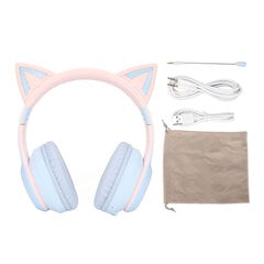 Cat Ear Bluetooth žaidimų ausinės Belaidės sulankstomos muzikos ausinės su LED šviesos nuimamu mikrofonu 3,5 mm kabelis mėlynas kaina ir informacija | Ausinės | pigu.lt