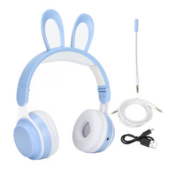 „Rabbit Ear Bluetooth 5.0“ ausinės sulankstomos belaidės vaikų ausinės su spalvotu LED apšvietimu, skirtos kompiuteriniam planšetiniam kompiuteriui, internetiniam mokymuisi mėlyna spalva kaina ir informacija | Ausinės | pigu.lt