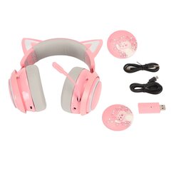 „Cat Ear“ žaidimų ausinės RGB šviesios „Bluetooth“ belaidės ausinės su ištraukiamu 120 laipsnių pasukamu mikrofonu nešiojamiesiems kompiuteriams, rožinė kaina ir informacija | Ausinės | pigu.lt