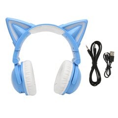 Cat Ear Bluetooth ausinės Stereo, mielos, didelio jautrumo, integruotos mikrofono reguliuojamos LED vaikiškos ausinės su 3,5 mm kabeliu mėlyna kaina ir informacija | Ausinės | pigu.lt