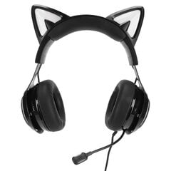 Žaidimų ausinės 8 spalvos šviesos efektai 3 garso režimai 3,5 mm USB Cat Ear PC žaidimų ausinės juodos kaina ir informacija | Ausinės | pigu.lt