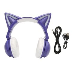 Cat Ear Bluetooth ausinės Stereo, mielos, didelio jautrumo, integruotos mikrofono reguliuojamos LED vaikiškos ausinės su 3,5 mm kabeliu, violetinė kaina ir informacija | Ausinės | pigu.lt