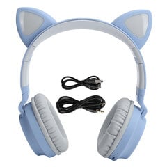 Cat Ear ausinės 3D LED lemputė belaidė Bluetooth 5.0 sulankstomos ausinės su mikrofonu Pilkai mėlyna kaina ir informacija | Ausinės | pigu.lt