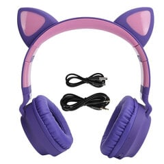 Cat Ear ausinės 3D LED lemputė belaidė Bluetooth 5.0 sulankstomos ausinės su mikrofonu Violetinė kaina ir informacija | Ausinės | pigu.lt