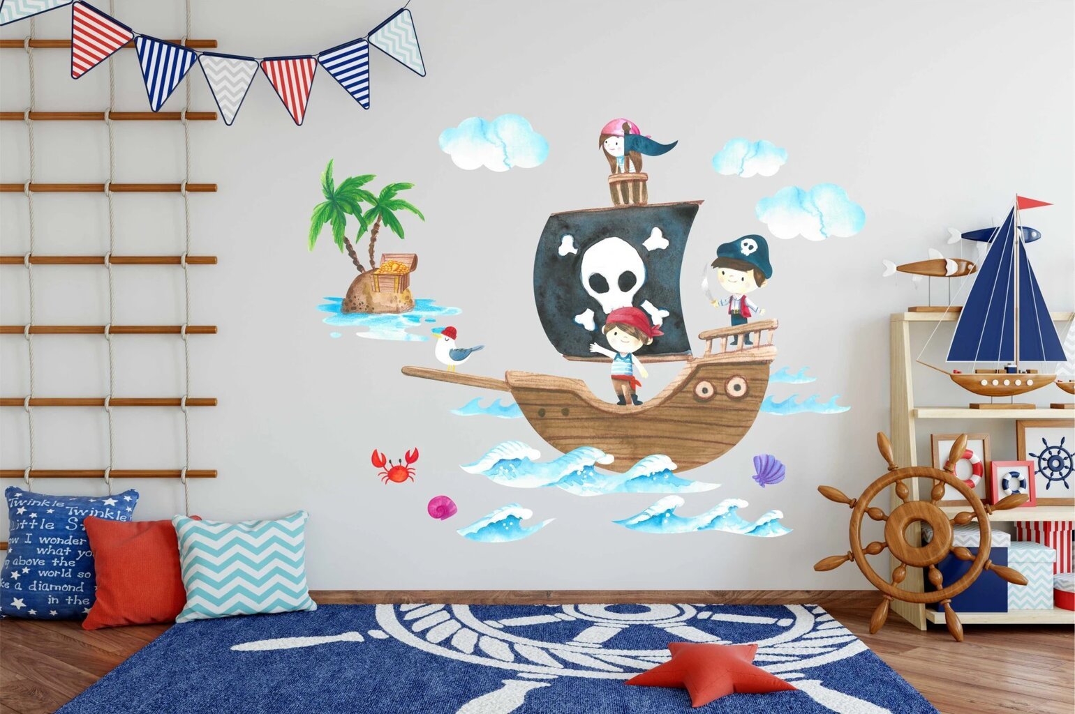 Dekoratyviniai lipdukai vaikams Pirates Treasure Sea Island Ship 100x200 цена и информация | Interjero lipdukai | pigu.lt