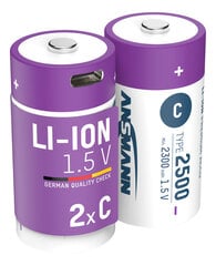 Ansmann įkraunami elementai C, 1.5V, 2500mAh, 2.5A, 2 vnt. цена и информация | Батарейки | pigu.lt