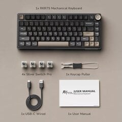 Royal Kludge RK R75 Silver Switches Phantom (Pilka) Žaidimų Klaviatūra kaina ir informacija | Klaviatūros | pigu.lt