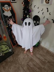 Unisex Vaiko vaiduoklio kostiumas mergaitei Helovino puošni suknelė Cosplay berniukui White Boo Ghost apsiaustas Vaiko baisus triukas ar gydymas kaina ir informacija | Karnavaliniai kostiumai | pigu.lt