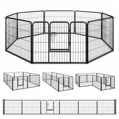 Costway šuniuko bėgimas 60 cm aukščio 8 dalių sulankstomas lauko aptvaras šunų maniežas, pagamintas iš juodo metalo kaina ir informacija | Saugos varteliai, apsaugos | pigu.lt