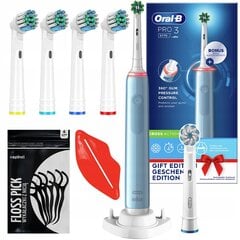 "Oral-B Pro 3 3770 Blue" dantų šepetėlis + 4 tikslūs pakaitalai kaina ir informacija | Elektriniai dantų šepetėliai | pigu.lt