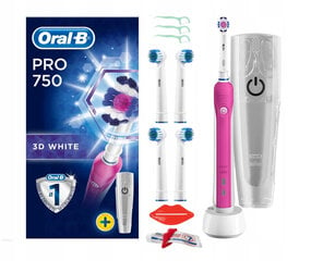 "Oral-B Pro 750 Pink" rinkinys su dėklu + "Precision x4" atsarginės dalys kaina ir informacija | Elektriniai dantų šepetėliai | pigu.lt