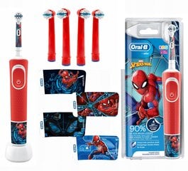 Braun Oral-b Vitality 100 SpiderMan dantų šepetėlis + 4 antgaliai vaikams Raudona kaina ir informacija | Elektriniai dantų šepetėliai | pigu.lt