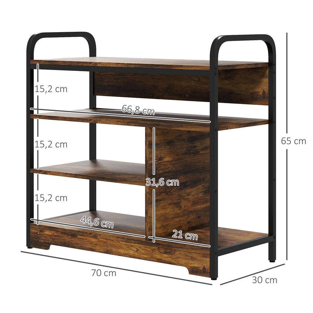 HOMCOM Batų lentyna, batų lentyna su 4 lygiais, rankena, skirta ne daugiau kaip 11 porų batų, batų lentyna prieškambaryje, 70 x 30 x 65 cm, kaimiškai ruda kaina ir informacija | Lentynos | pigu.lt