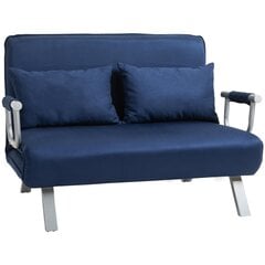 HOMCOM 2 vietų sofa-lova su miegamąja funkcija, sofa-lova su reguliuojamu atlošu, pagalvė, aksomo išvaizdos sofa, porankis, minkšta sofa svetainei, miegamajam, mėlyna цена и информация | Диваны | pigu.lt