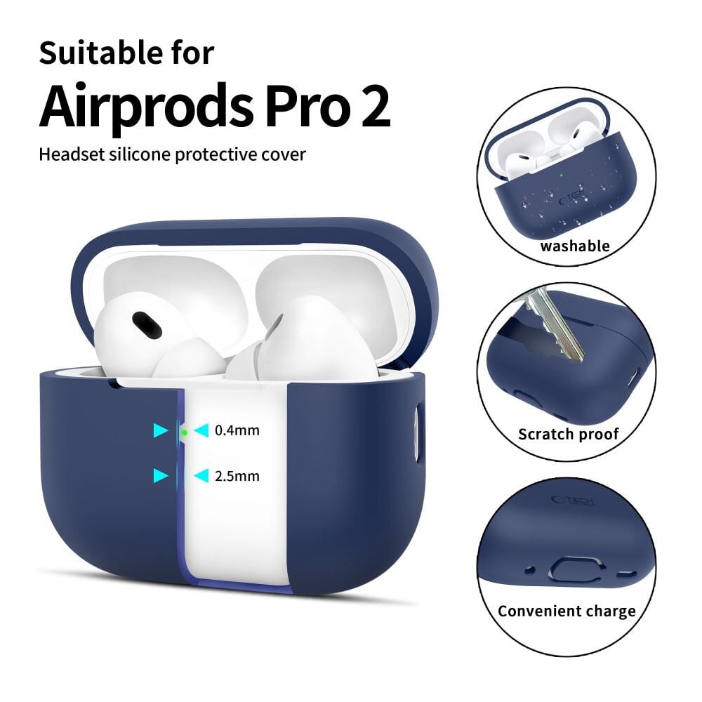 TECH-PROTECT SILIKONINIS APPLE AIRPODS PRO 1 | 2 TAMSIAI MĖLYNAS kaina ir informacija | Televizorių laikikliai, tvirtinimai | pigu.lt