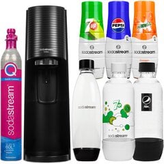 "SodaStream Terra Black" 1 butelis + "SodaStream 7up" ir "Pepsi Max" 1 l buteliai + "Pepsi", "Mirinda", "7 Up" sirupai kaina ir informacija | Gazuoto vandens aparatai ir priedai | pigu.lt