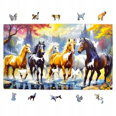 Dėlionė "Horses" 160 dalių Medinė dėlionė Mruu&Pruu kaina ir informacija | Dėlionės (puzzle) | pigu.lt