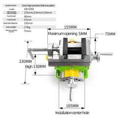 Cross Vice Vise Darbinis stalas Aliuminio lydinio korpusas skirtas frezavimui ir gręžimui. kaina ir informacija | Mechaniniai įrankiai | pigu.lt